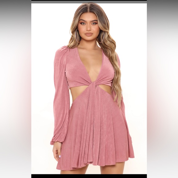 Pink Fashion Nova Long Sleeve Cutout Flirty Mini Dress - Picture 2 of 5